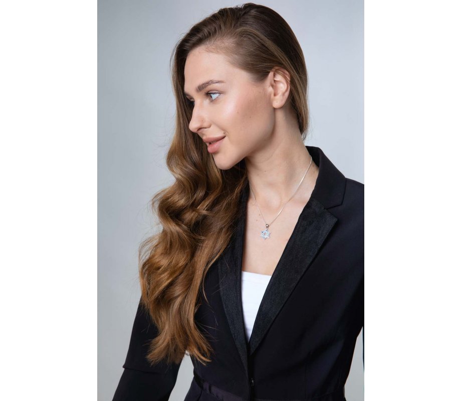 Pendant Necklace, Blue Enamel Star of David – Sterling Silver