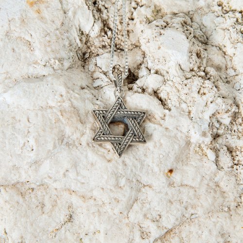 Pendant Necklace, Chai and Star of David - Gold Plate and Textured Sterling Silver