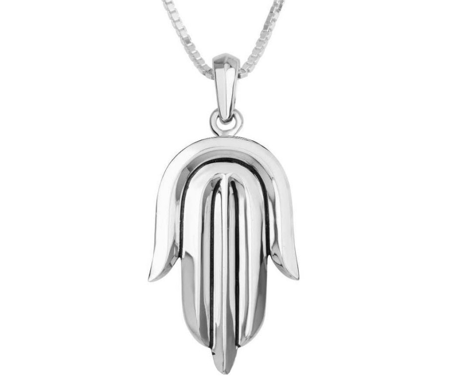 Pendant Necklace, Contemporary Style Hamsa Hand – Sterling Silver
