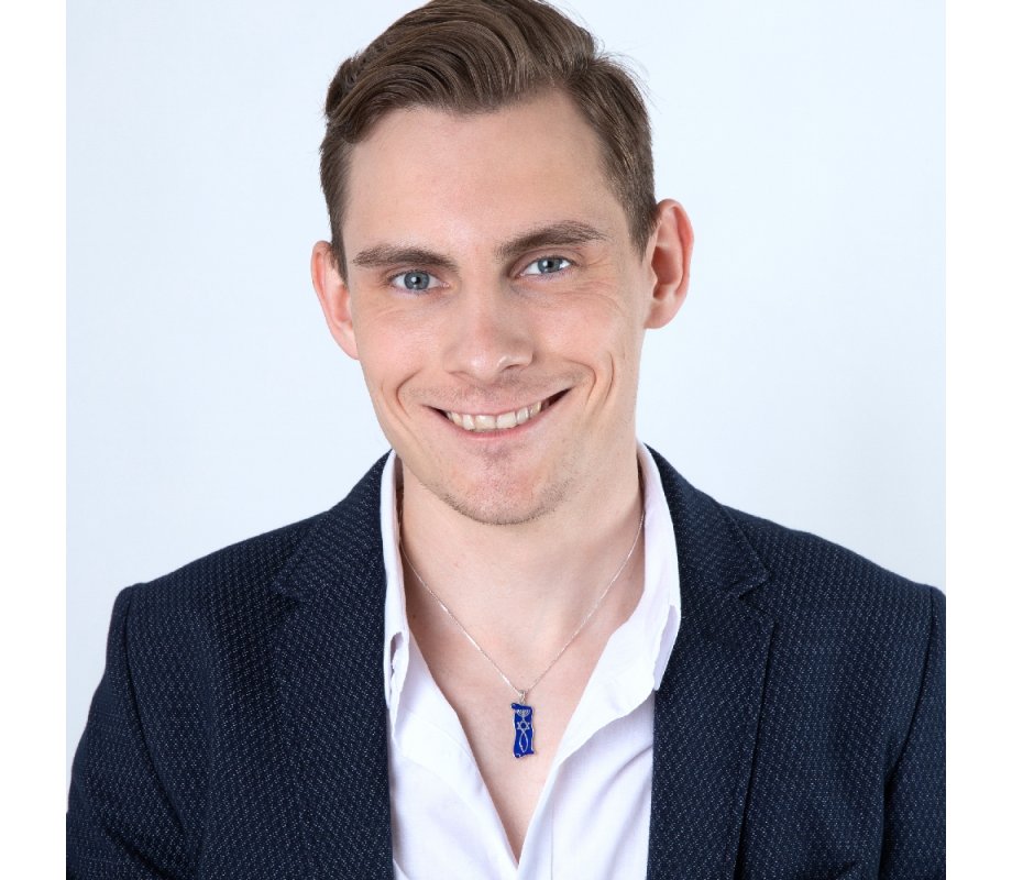 Pendant Necklace Menorah Star and Fish Symbol - Sterling Silver and Blue Enamel