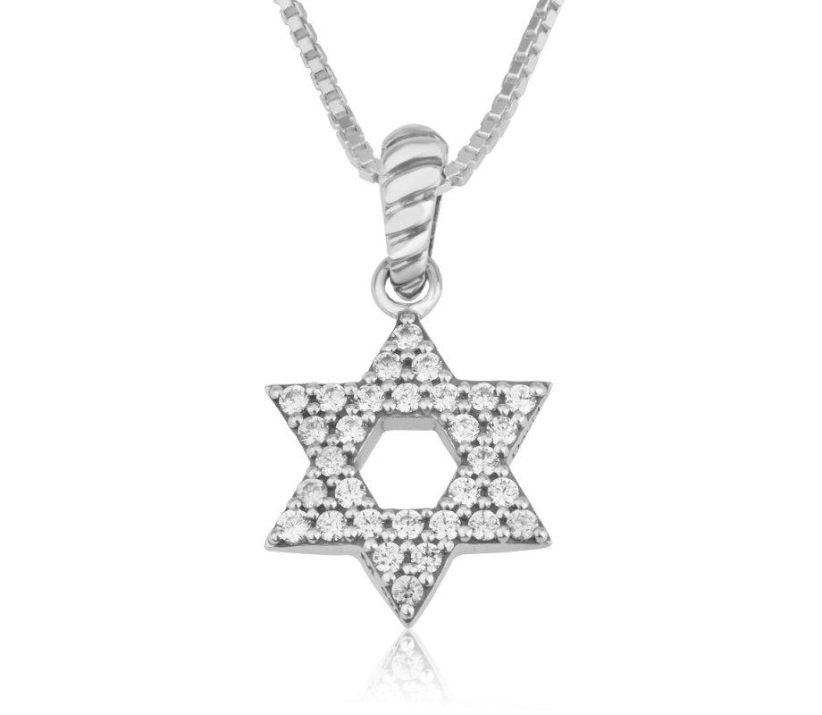 Pendant Necklace, Star of David with Zircon Crystals - Sterling Silver