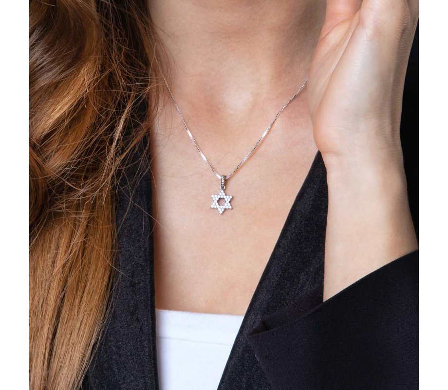Pendant Necklace, Star of David with Zircon Crystals - Sterling Silver