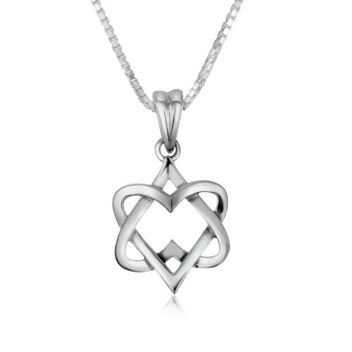 Pendant Necklace, Two Interlocking Heart Shapes Forming Star of David  Sterling Silver