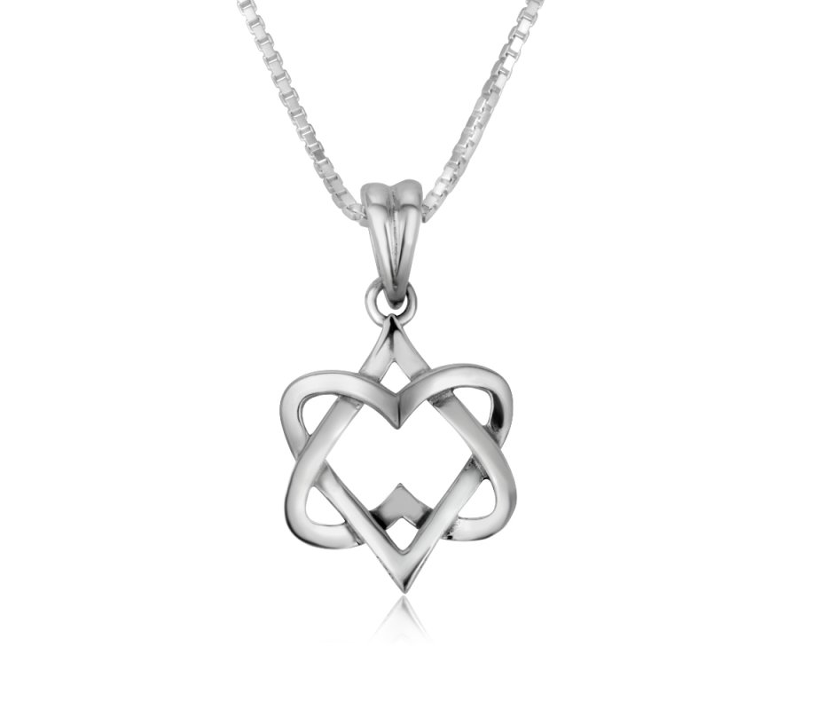 Pendant Necklace, Two Interlocking Heart Shapes Forming Star of David – Sterling Silver
