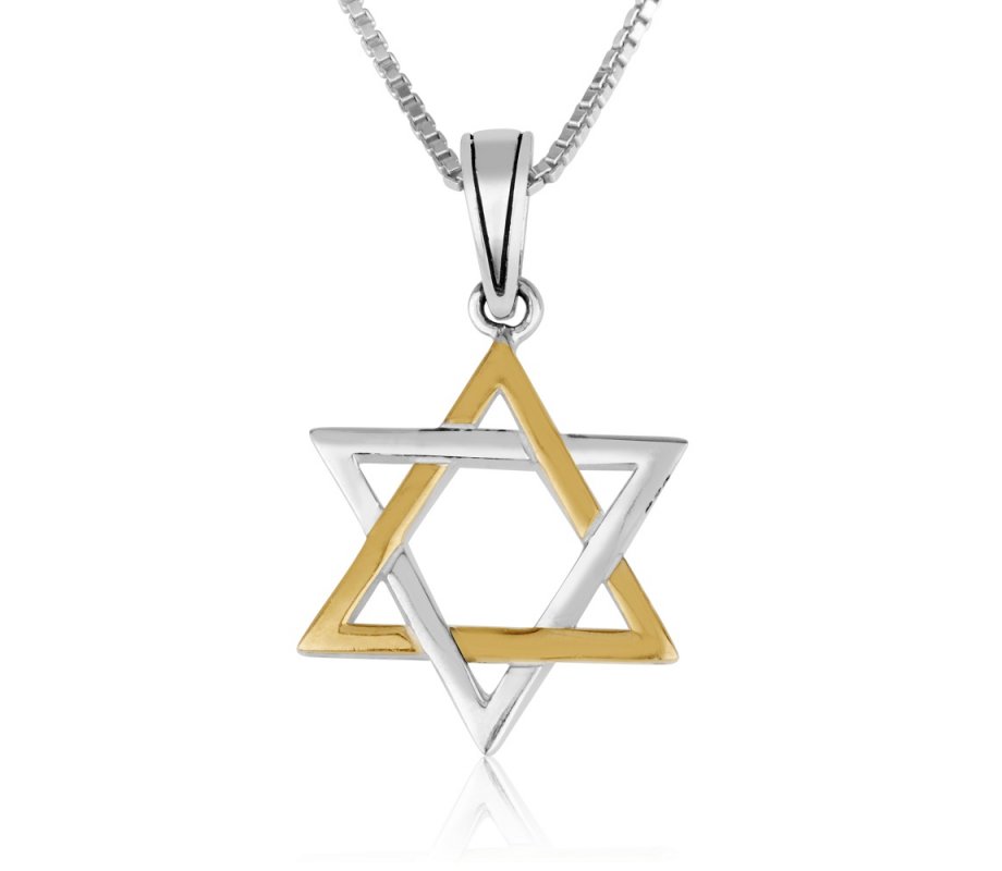 Pendant Necklace with Stars of David - Sterling Silver and Gold Plate