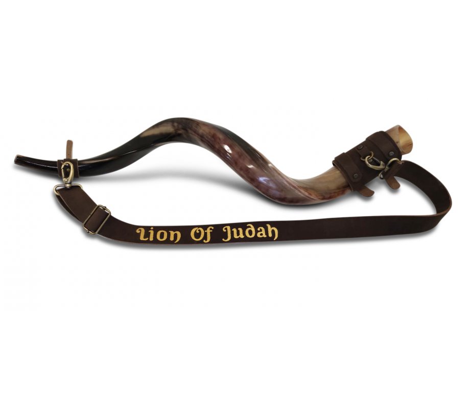 Personalized Leather Shoulder Sling with Custom Name for Carrying Kudu Horn Yemenite Shofar