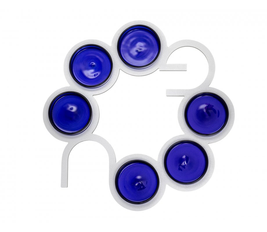 Pesach Letters, Blue Plates - Israel Museum Anodized Aluminum Passover Seder Plate