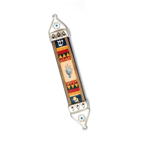 Pewter and Wood Hamsa Mezuzah - Shahaf