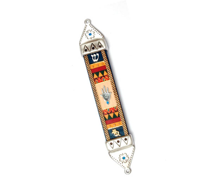 Pewter and Wood Hamsa Mezuzah - Shahaf