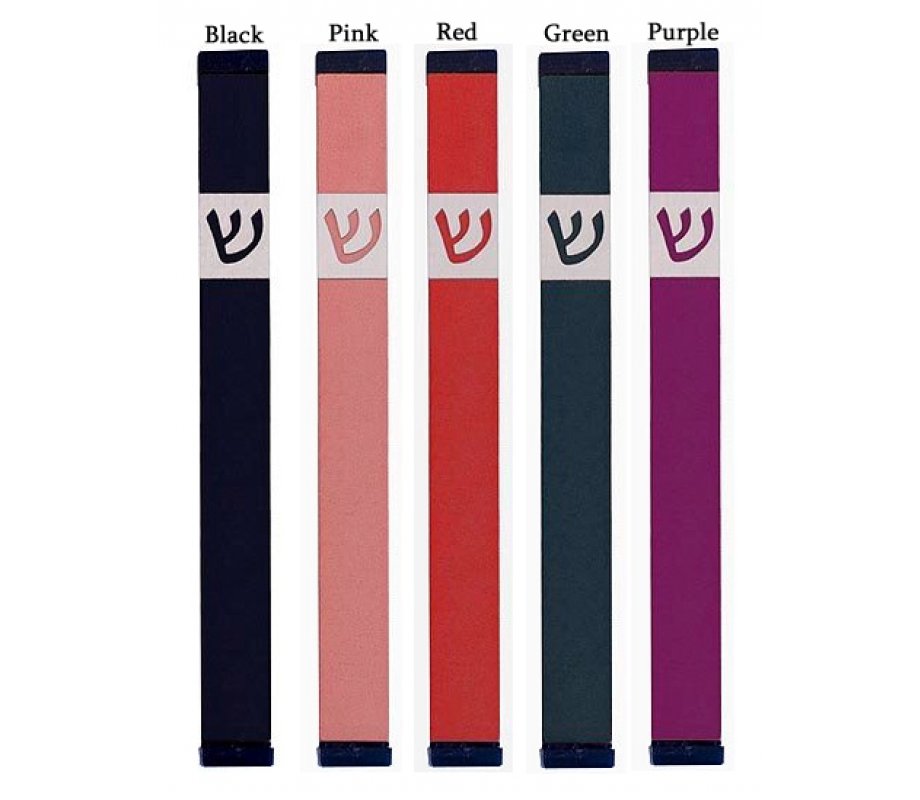 Pillar Mezuzah Case with Angular Shin Letter in Dark Colors, 6 Inches Height - Agayof