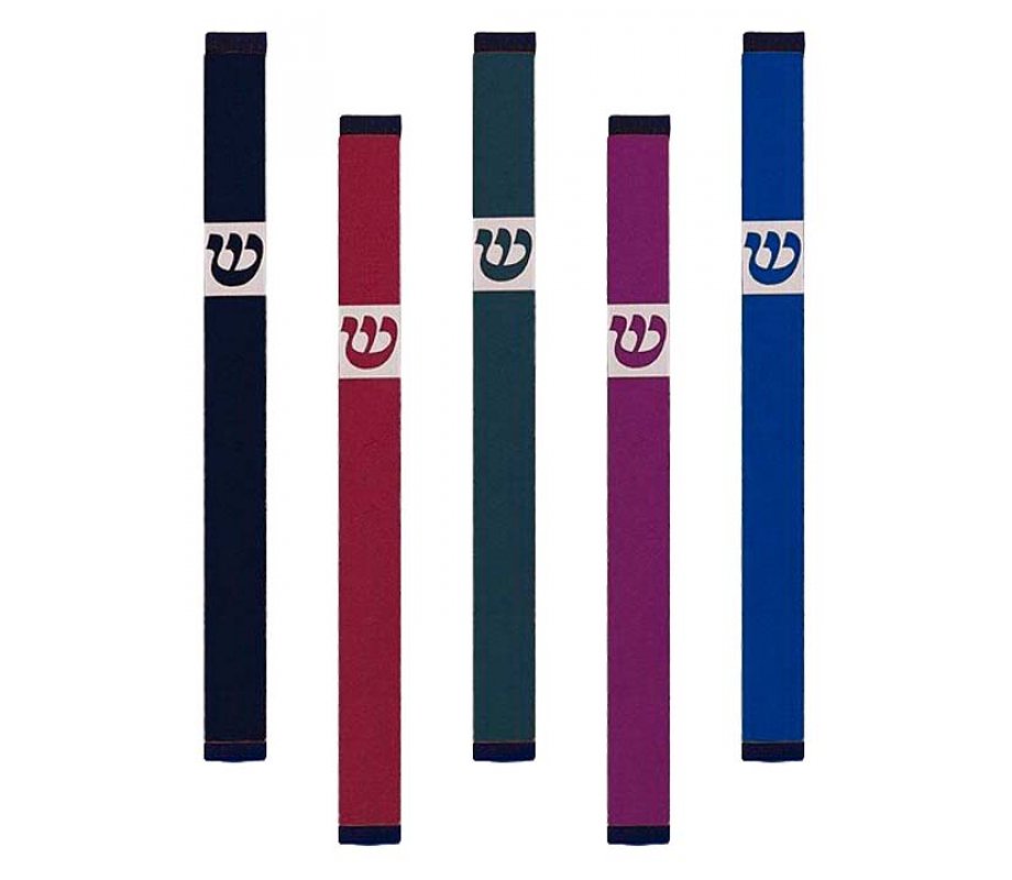 Pillar Mezuzah Case with Curving Shin, Dark Colors at 7 Inches Height - Agayof