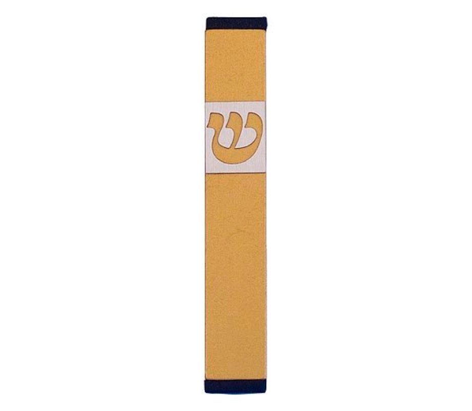 Pillar Mezuzah Case with Curving Shin, in Light Colors at 4 Inches Height - Agayof