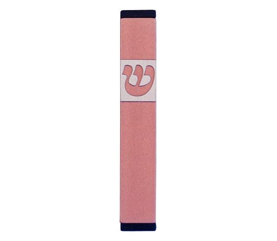 Pillar Mezuzah Case with Curving Shin, in Light Colors at 4 Inches Height - Agayof