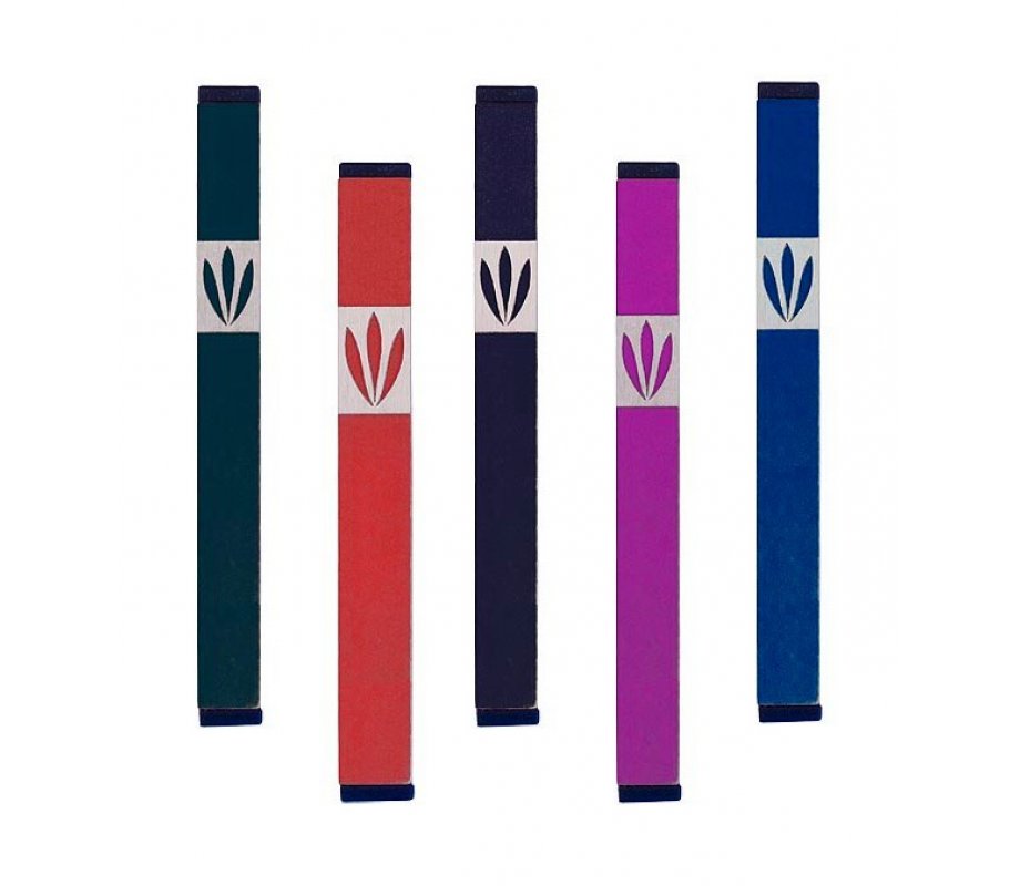 Pillar Mezuzah Case with Shin of Leaves, Dark Colors at 5 Inches Height - Agayof