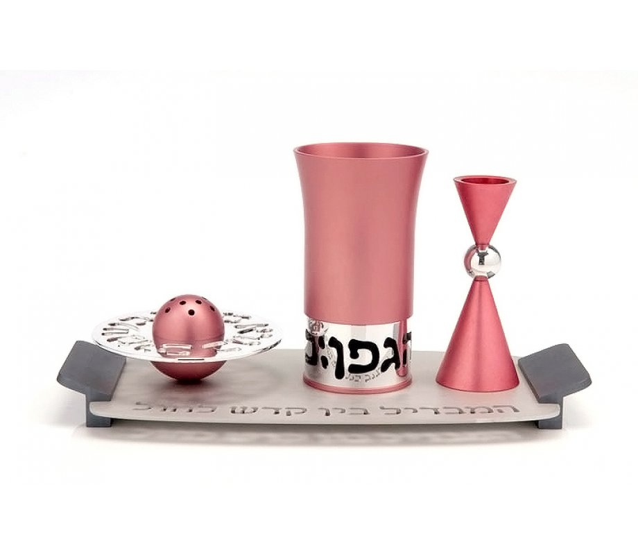 Pink Aluminum Havdalah Set Modern Design Agayof