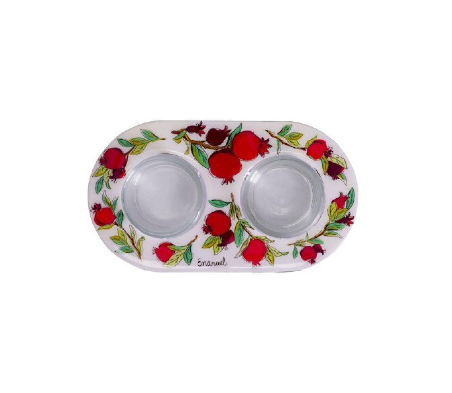 Pomegranate Design Glass and Metal Candle Holders for Tea Lights - Yair Emanuel