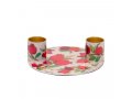 Pomegranate Design Small Metal Candle Holders on Attached Tray - Yair Emanuel