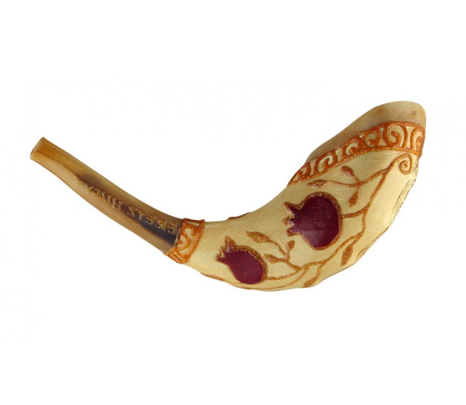 Pomegranate Hand Painted Light Ram's Horn Shofar