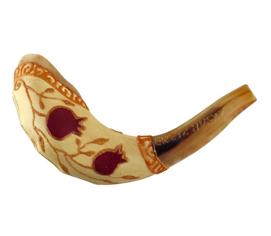 Pomegranate Hand Painted Light Ram's Horn Shofar