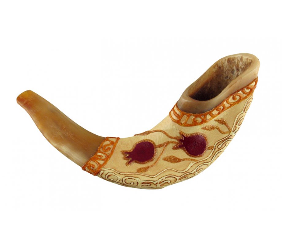 Pomegranate Hand Painted Light Ram's Horn Shofar