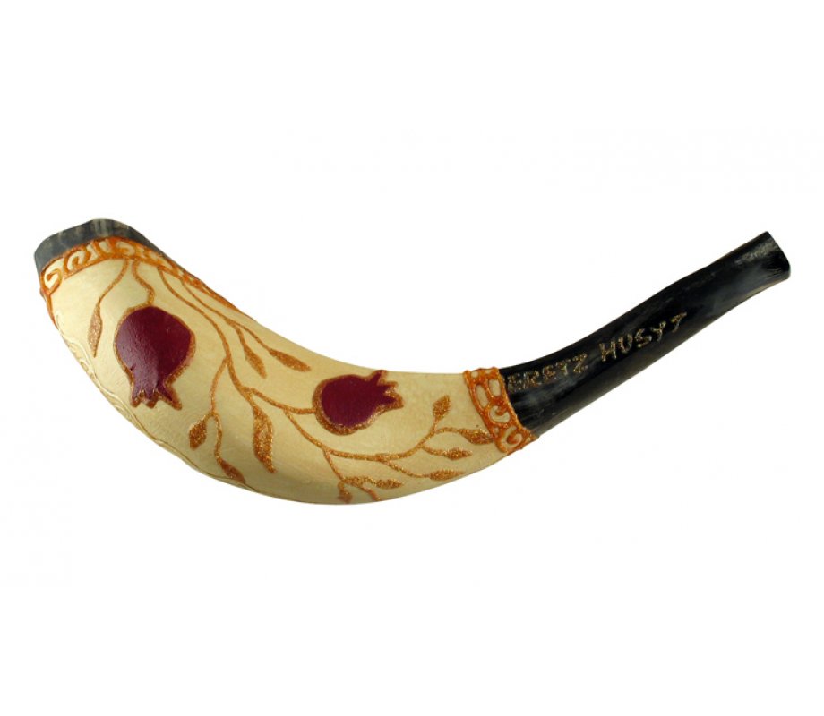 Pomegranate Painted Ram's Horn Shofar - Dark