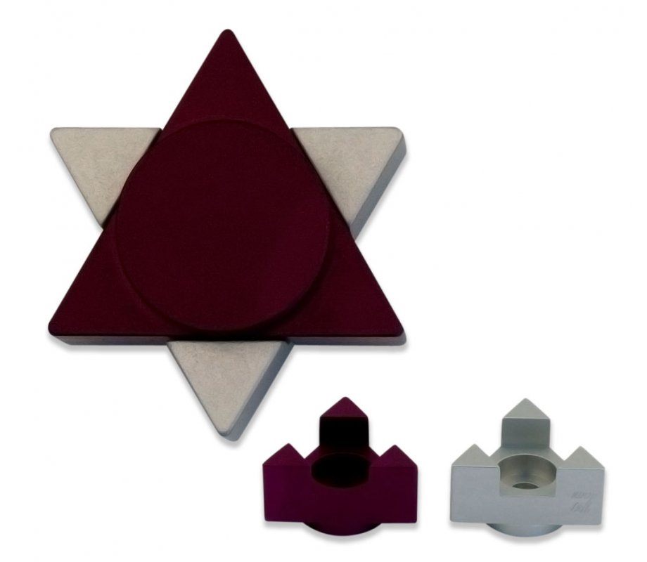 Purple Anodized Aluminum Travel Shabbat Candlesticks, Star of David - Avner Agayof