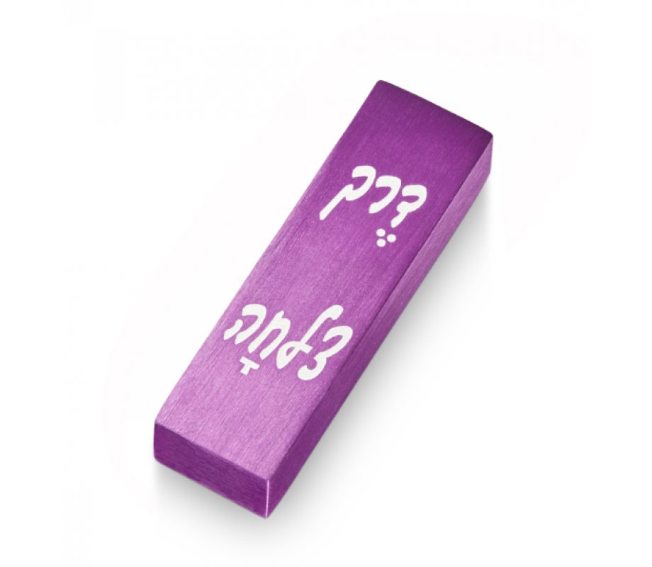 Purple Brushed Aluminum Car Mezuzah, Safe Journey in Hebrew - Adi Sidler