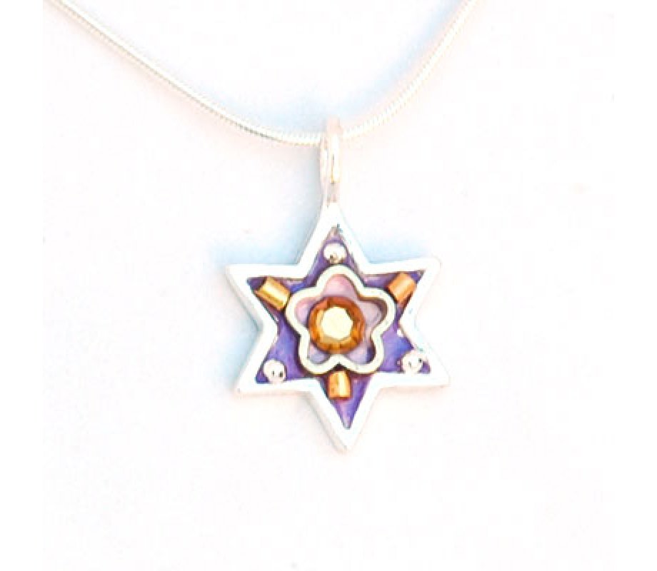 Purple Star of David Necklace with Flower - Shahaf