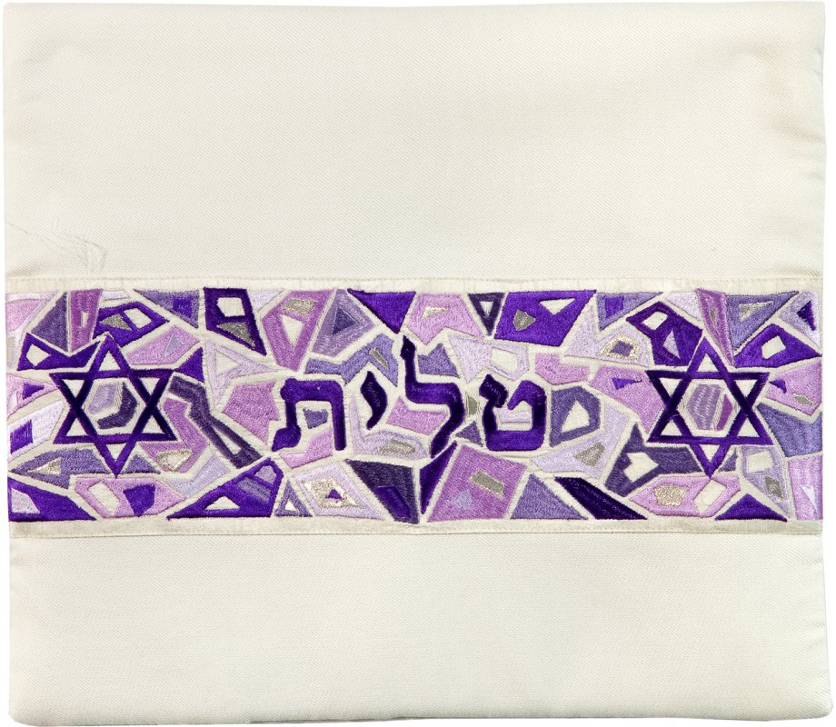 Purple Striped Mosaic Tallit Set - Star of David by Yair Emanuel