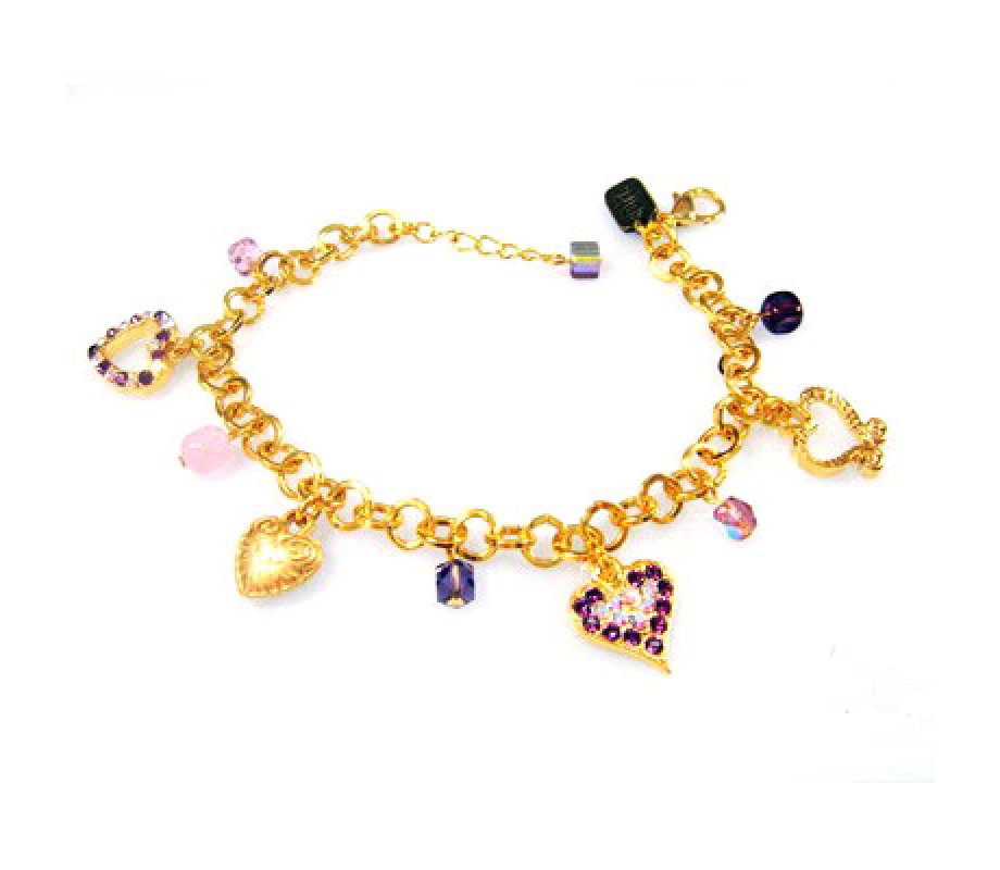 Purple and Pink Heart Charm Bracelet - Edita