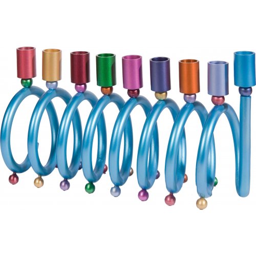 Rainbow Colors Anodized Aluminum Spiral Hanukkah Menorah - Yair Emanuel