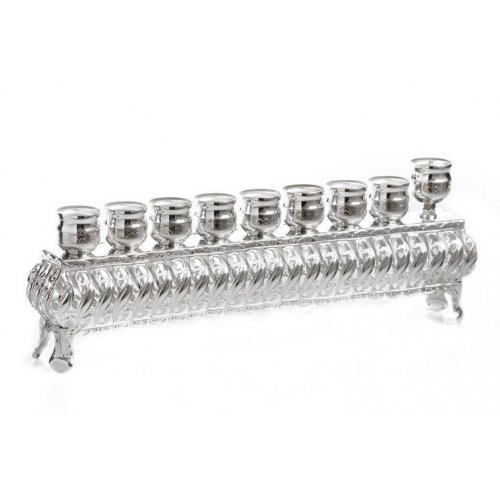 Raised Hanukkah Menorah with Lights in a Row, Loop Design - Silver Plated