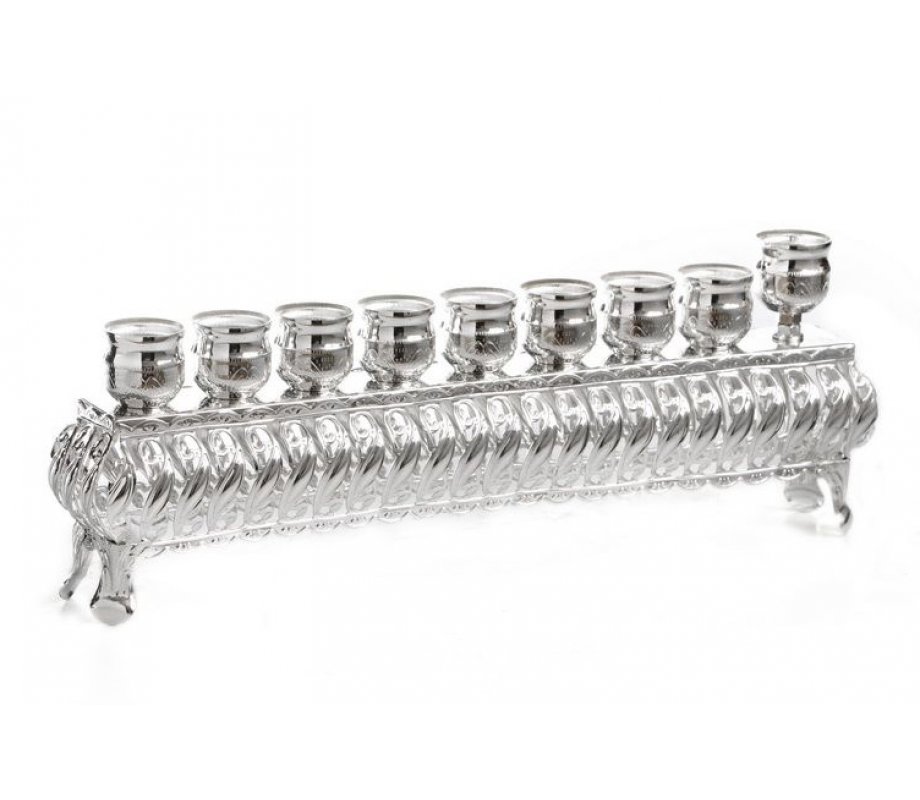 Raised Hanukkah Menorah with Lights in a Row, Loop Design - Silver Plated