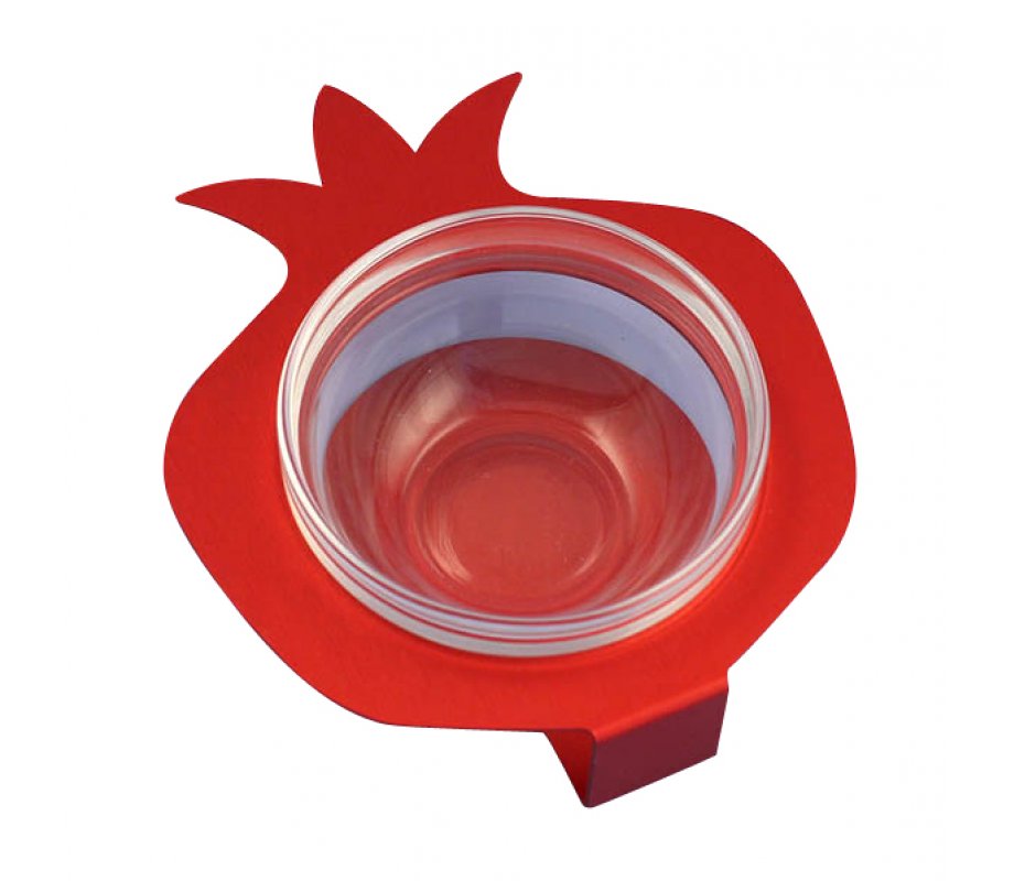 Raised Pomegranate Charoset Dish Red - Aluminum and Glass by Shraga Landesman