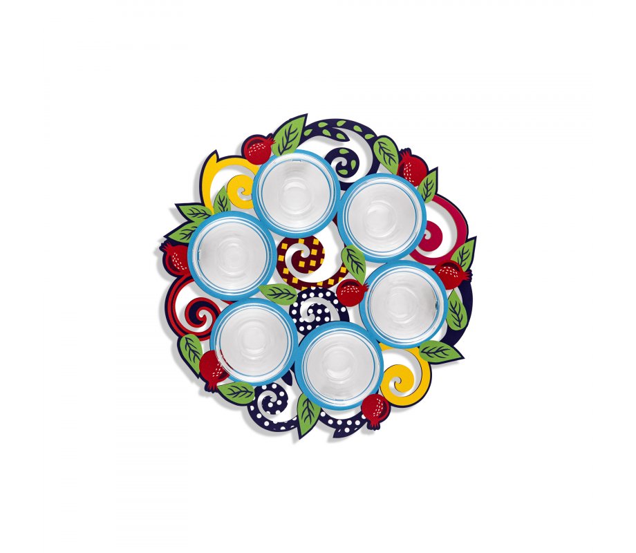 Raised Seder Plate with Colorful Leaves and Pomegranates - Dorit Judaica