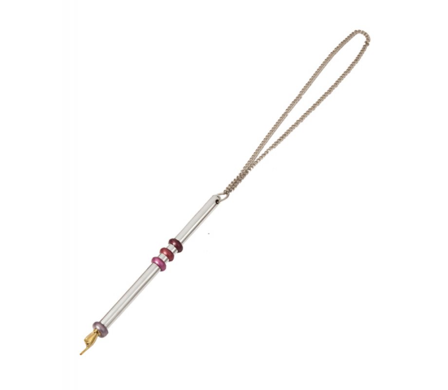 Red Rings on Anodized Aluminum Silver Torah Pointer Yad - Yair Emanuel