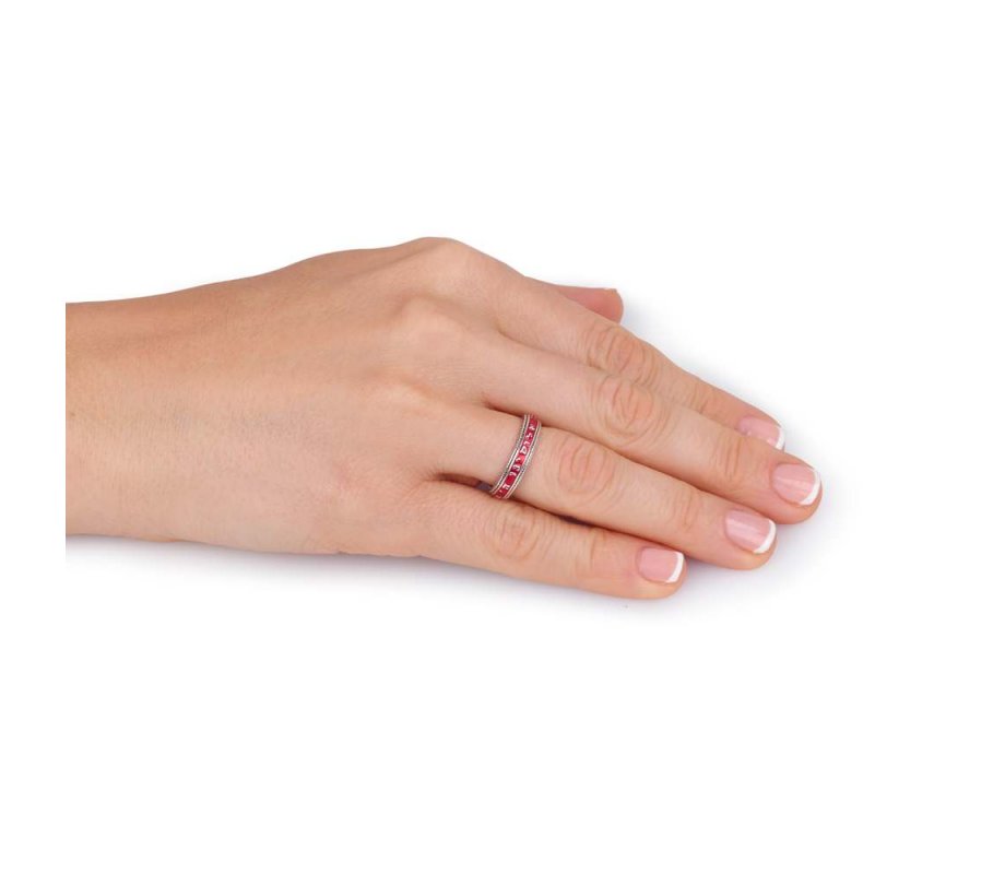 Ring in Sterling Silver with Shema Yisrael on Red Enamel Band – English and Hebrew
