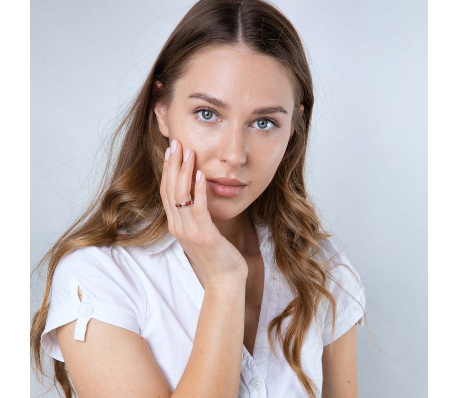 Ring in Sterling Silver with Shema Yisrael on Red Enamel Band – English and Hebrew