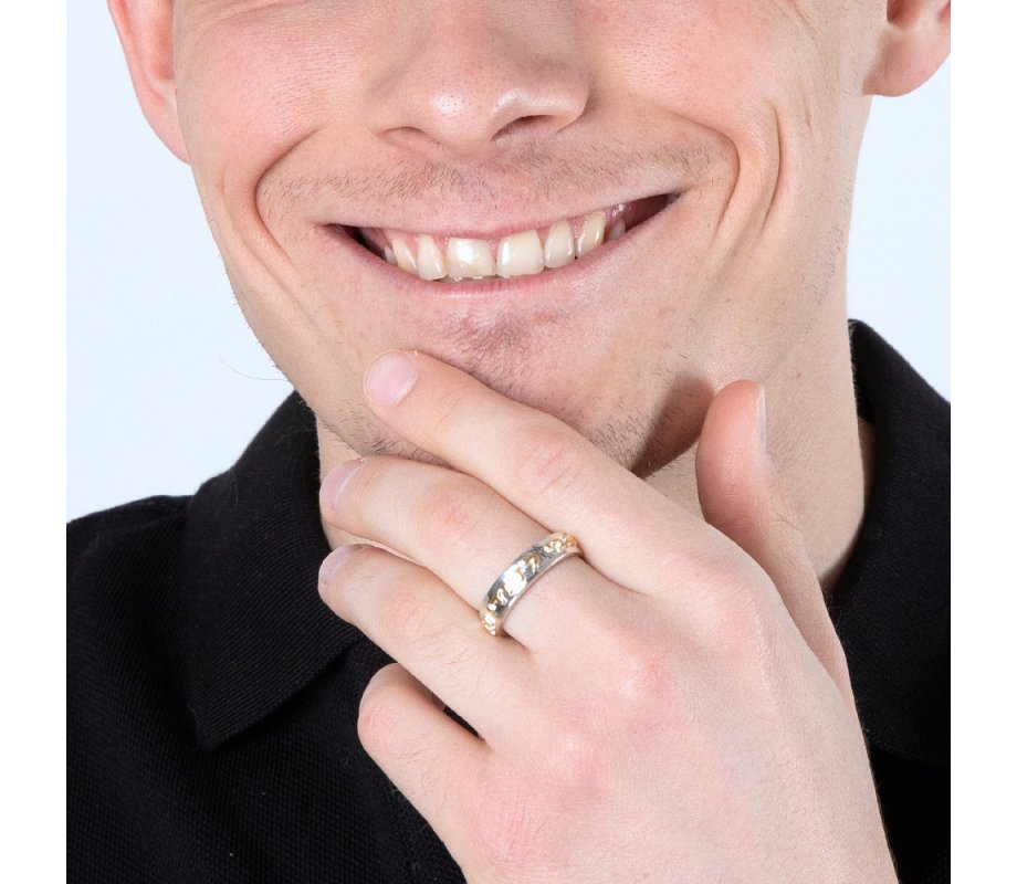 Ring of Sterling Silver with Embossed Gold Plated Ani Ledodi  Hebrew and English