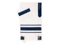 Ronit Gur Blue Embroidery Stripe and White Tallit Set