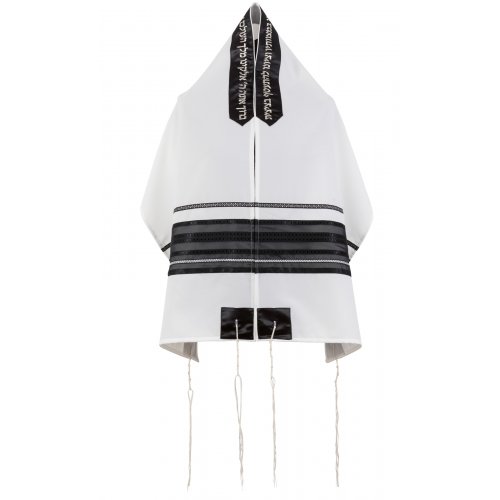 Ronit Gur White Tallit Set with Black Gauze Stripes