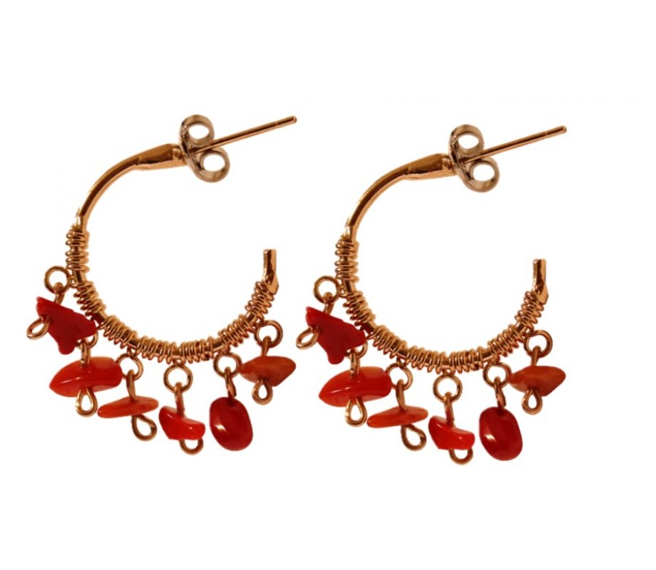 Rose Gold Plate Earrings with Dangling Coral Pendants Design - Amaro