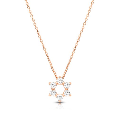 Rose Gold Plated Sterling Silver Necklace with Star of David Pendant and Zircons