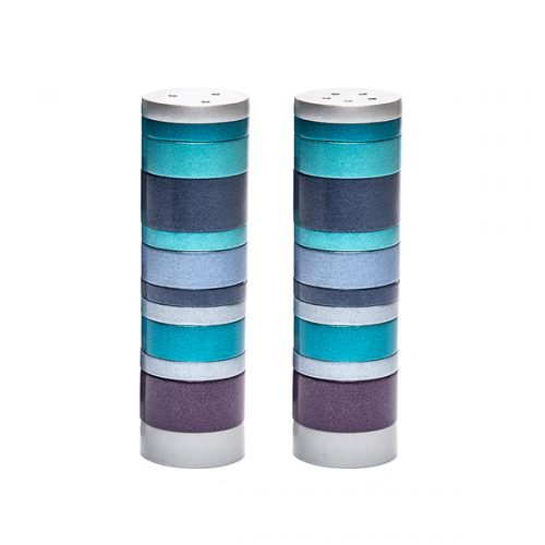 Salt and Pepper Shakers, Anodized Aluminum with Blue Rings - Yair Emanuel