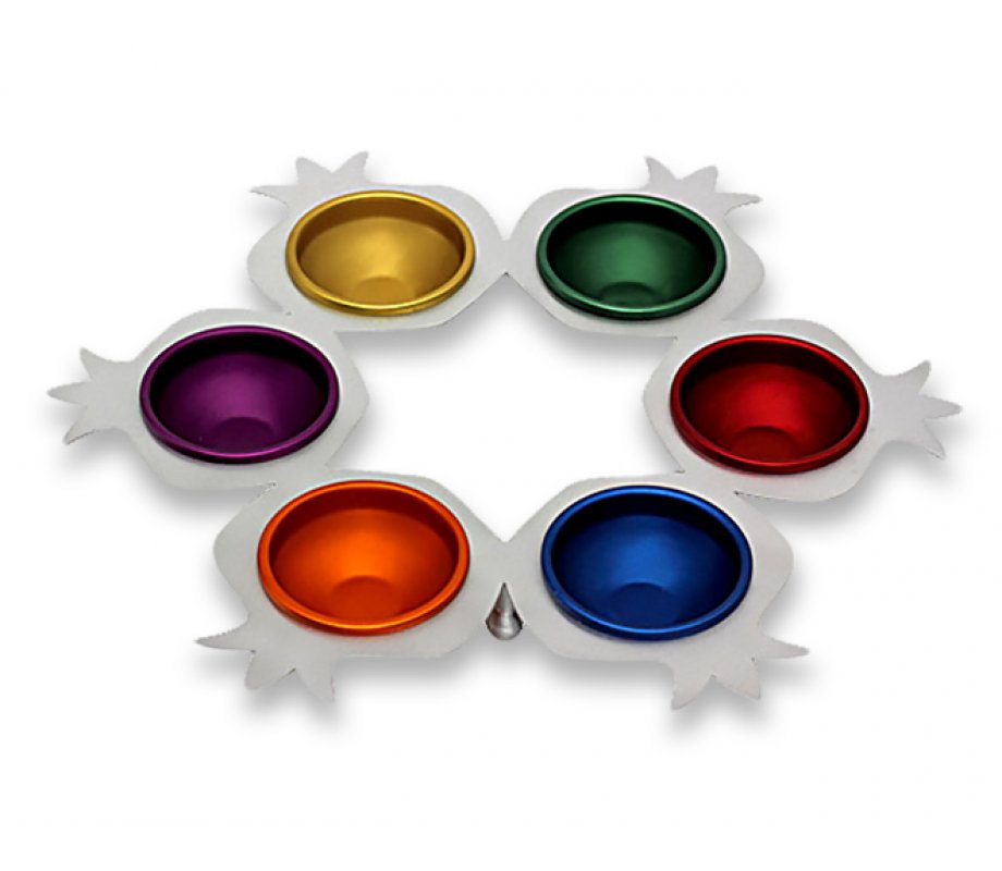 Seder Plate Aluminum Multicolored Round Pomegranate Shapes - by Shraga Landesman