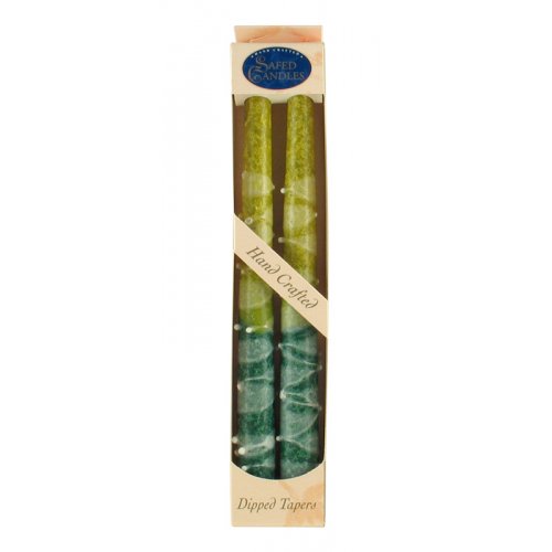 Set of Two Decorative Galilee Handcrafted Taper Candles - Shades of Green