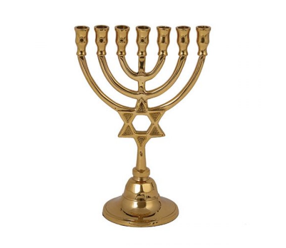 Seven Branch Bronze Menorah with Star of David - Yair Emanuel