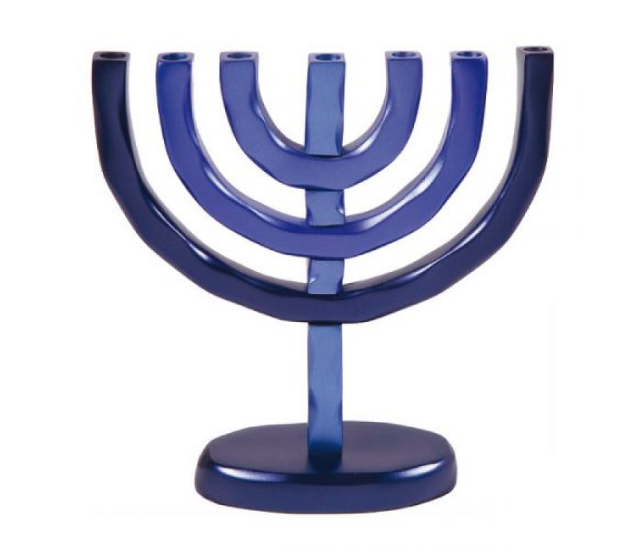 Seven-Branch Classic Temple Menorah in Shades of Blue - Yair Emanuel
