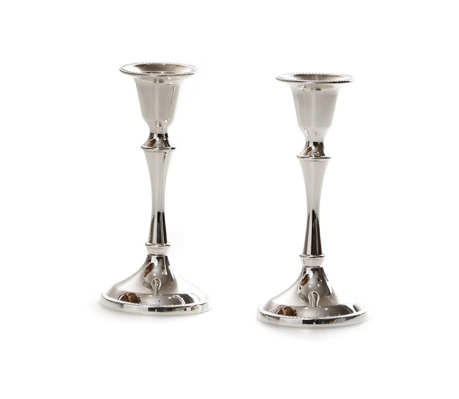 Shabbat Candlesticks on Stem - Silver Plated