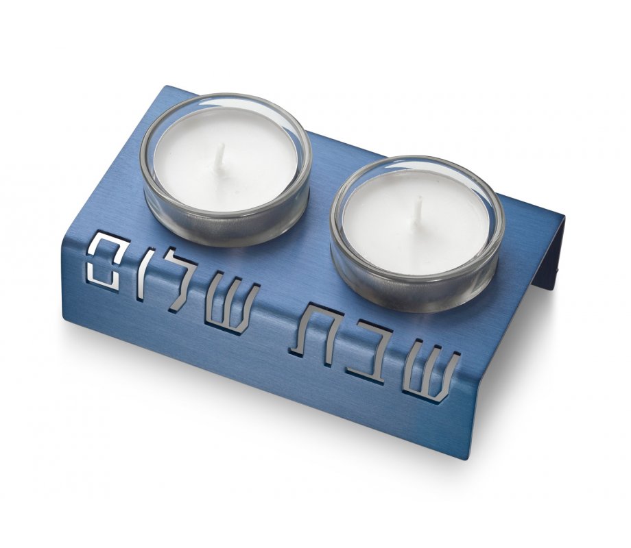 Shabbat Shalom Candlesticks Table Design, Blue - Adi Sidler
